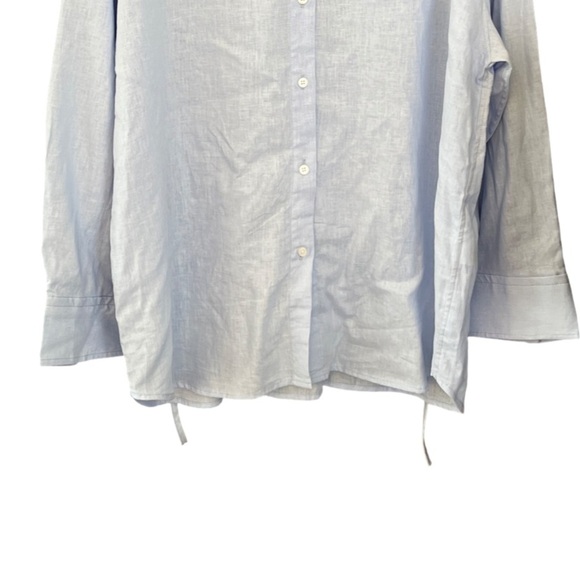 NWT ZARA Linen Tie Waist Button Blouse Blue Size L Oversized Fit - Picture 5 of 14